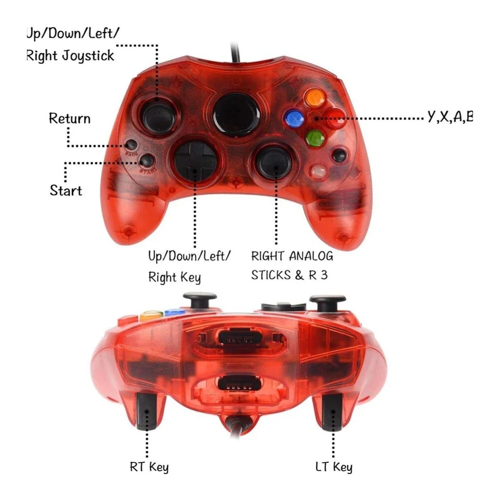 Wired Gamepad Joystick Controller Compatible With Microsoft Classic Xbox S-type
